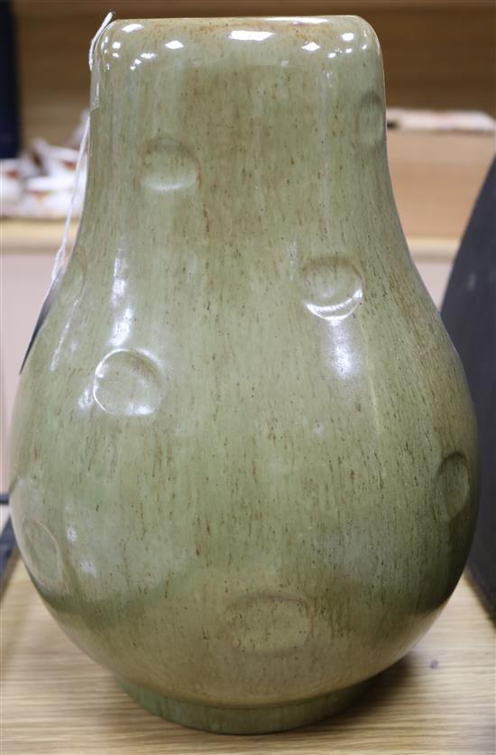 A large Susie Cooper green and brown mottled vase, incised mark Susie Cooper England, H.31cm